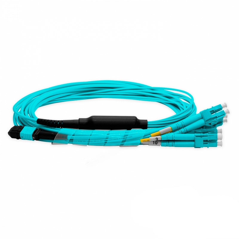Cabo MPO Fêmea para 4LC/UPC 5m, 8 Fibras Duplex, OM3 G651.1 50/125 Multimodo, Tipo B LSZH Aqua Breakout Miljet