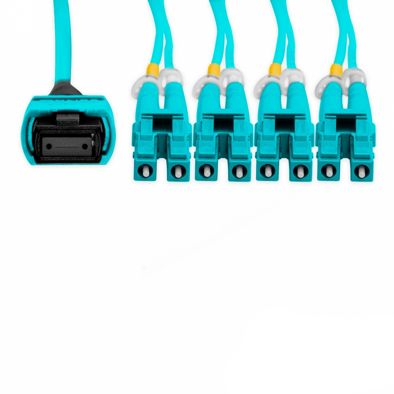Cabo MPO Fêmea para 4LC/UPC 5m, 8 Fibras Duplex, OM3 G651.1 50/125 Multimodo, Tipo B LSZH Aqua Breakout Miljet