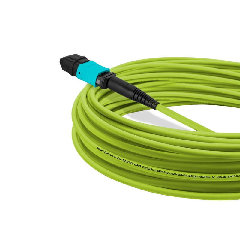 Cabo MPO para MPO Fêmea 20m, 12 Fibers OM5 G651.1 50/125 Multimodo, Tipo B LSZH Verde Miljet