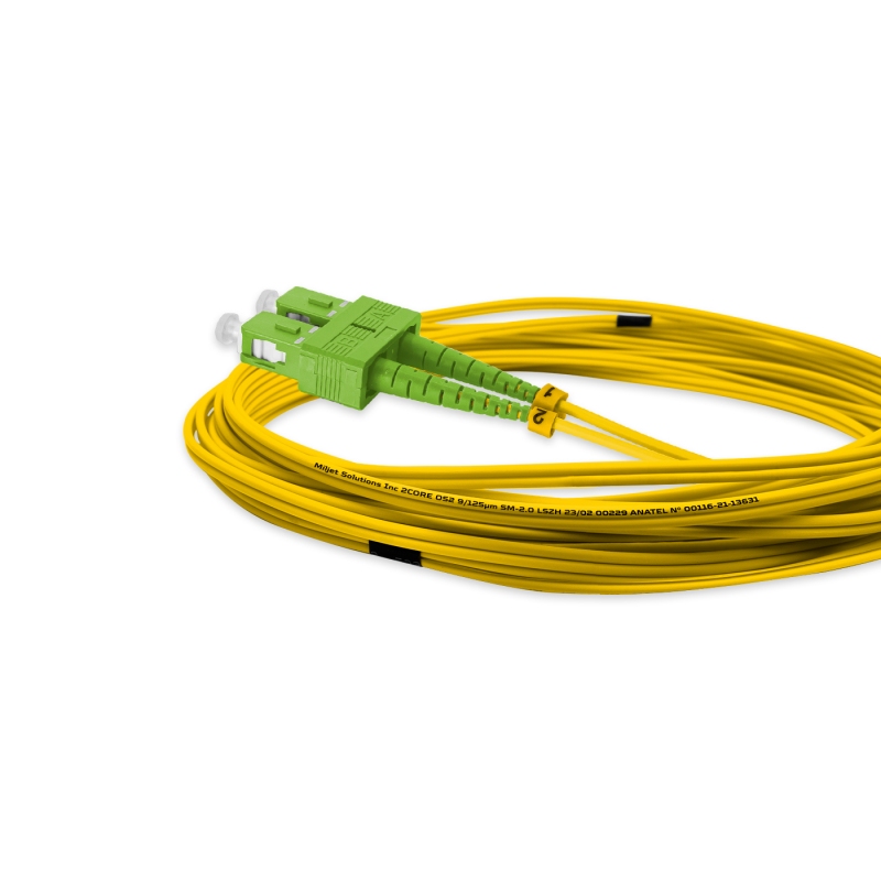 Cordão Óptico 5m, LC/UPC-SC/APC, SM BLI G657-A1 9/125, OS2 Duplex 2.0mm LSZH Amarelo, Fibra Monomodo Miljet