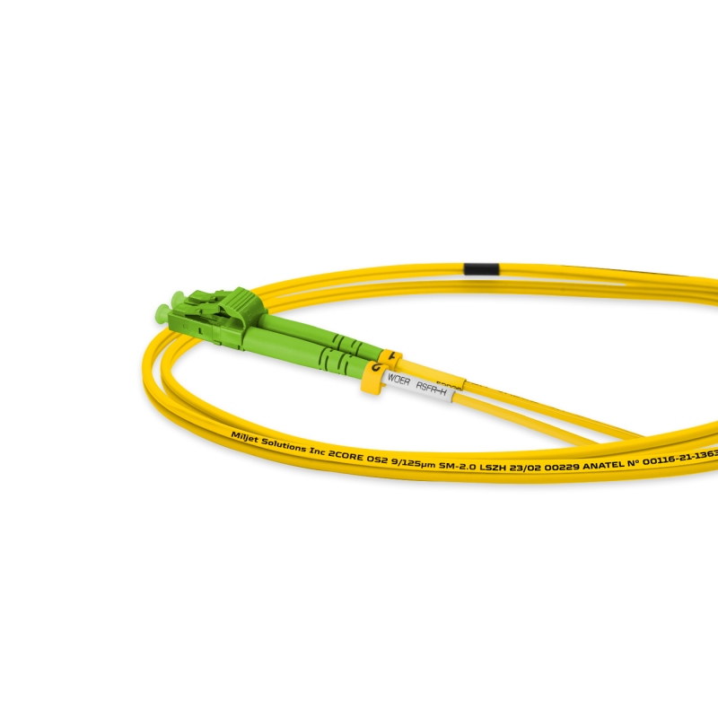 Cordão Óptico 1.5m, LC/APC-LC/APC, SM BLI G657-A1 9/125, OS2 Duplex 2.0mm LSZH Amarelo, Fibra Monomodo Miljet