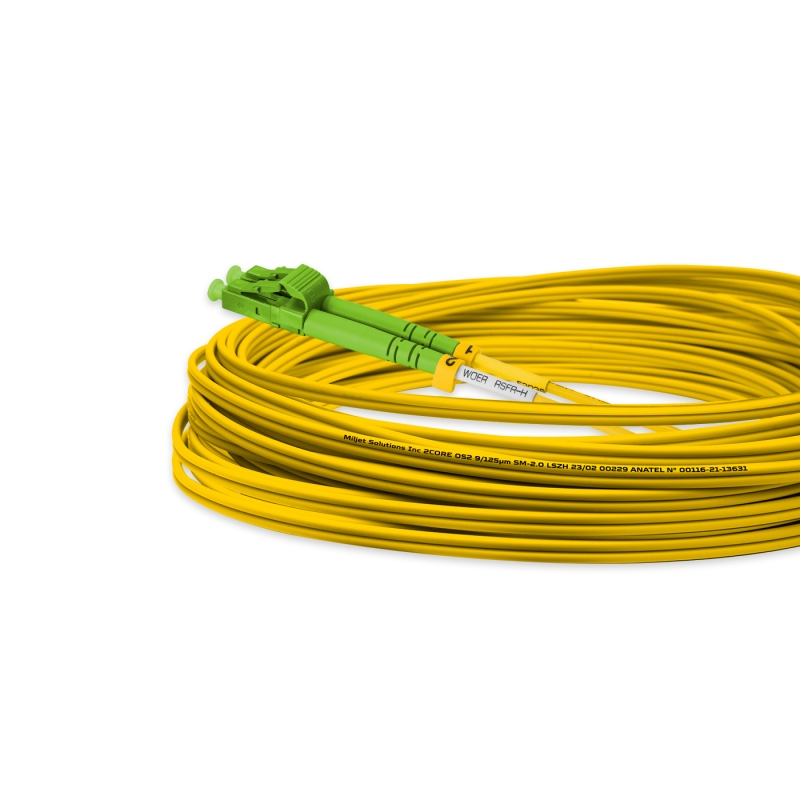 Cordão Óptico 10m, LC/APC-LC/UPC, SM BLI G657-A1 9/125, OS2 Duplex 2.0mm LSZH Amarelo, Fibra Monomodo Miljet