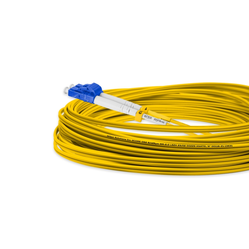 Cordão Óptico 10m, LC/APC-LC/UPC, SM BLI G657-A1 9/125, OS2 Duplex 2.0mm LSZH Amarelo, Fibra Monomodo Miljet