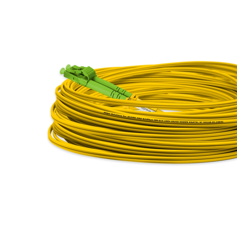 Cordão Óptico 15m, LC/APC-LC/UPC, SM BLI G657-A1 9/125, OS2 Duplex 2.0mm LSZH Amarelo, Fibra Monomodo Miljet