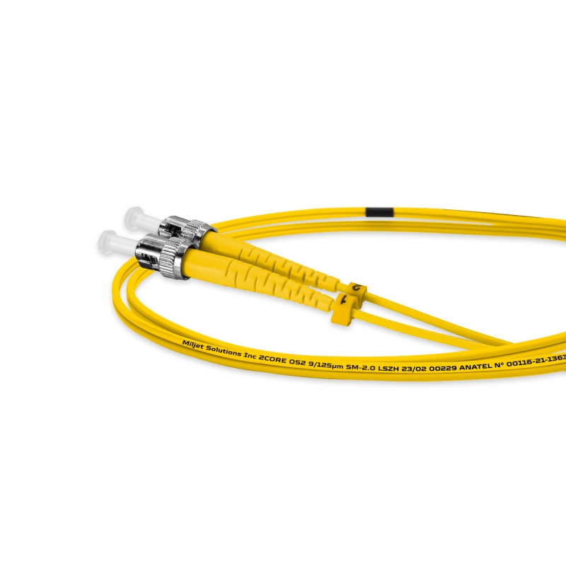 Cordão Óptico 1m, ST/UPC-ST/UPC, SM BLI G657-A1 9/125, OS2 Duplex 2.0mm LSZH Amarelo, Fibra Monomodo Miljet