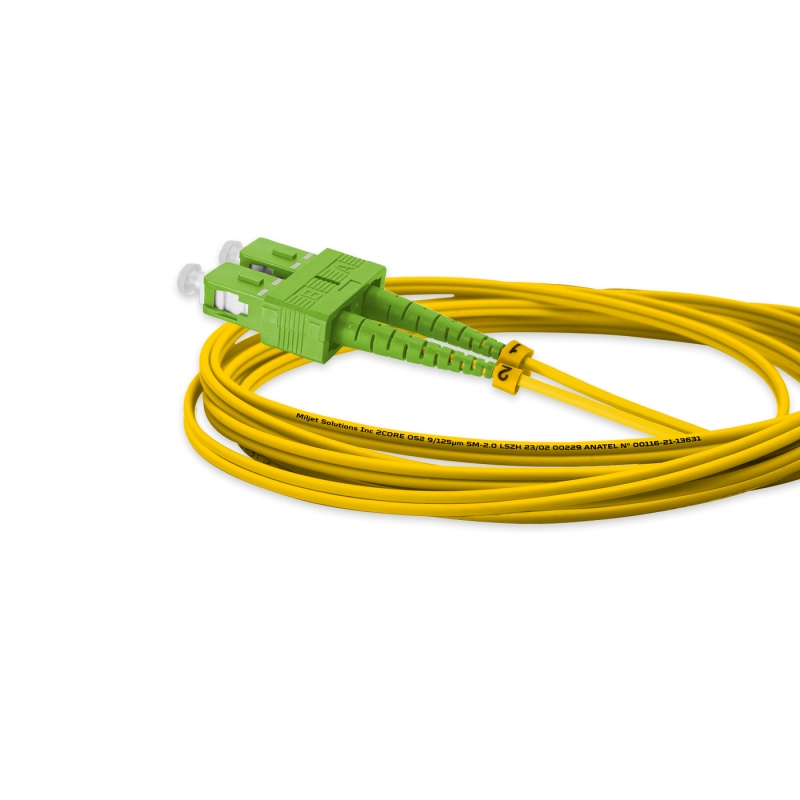 Cordão Óptico 3m, FC/APC-SC/APC, SM BLI G657-A1 9/125, OS2 Duplex 2.0mm LSZH Amarelo, Fibra Monomodo Miljet