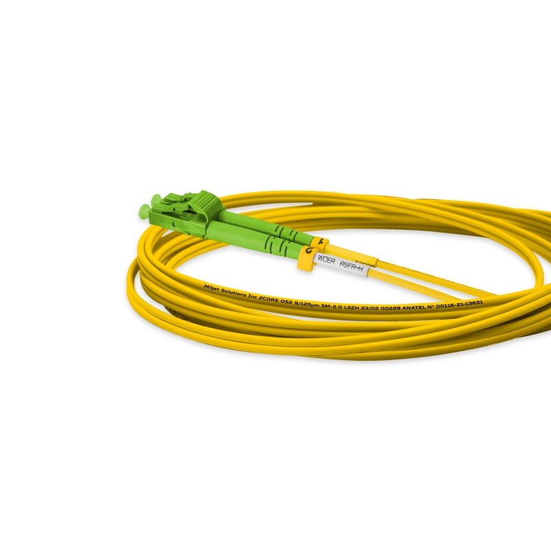 Cordão Óptico 3m, LC/APC-LC/APC, SM BLI G657-A1 9/125, OS2 Duplex 2.0mm LSZH Amarelo, Fibra Monomodo Miljet