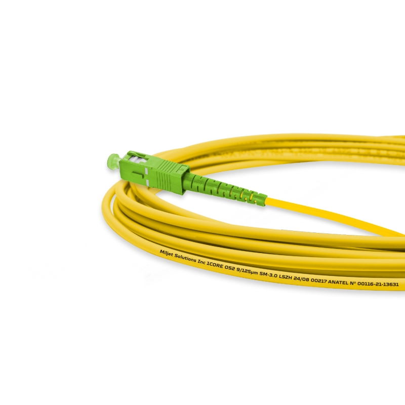Cordão Óptico 5m, SC/UPC-SC/APC, SM BLI G657-A1 9/125, OS2 Simplex 3.0mm LSZH Amarelo, Fibra Monomodo Miljet