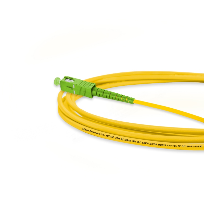 Cordão Óptico 3m, SC/APC-SC/APC, SM BLI G657-A1 9/125, OS2 Simplex 3.0mm LSZH Amarelo, Fibra Monomodo Miljet