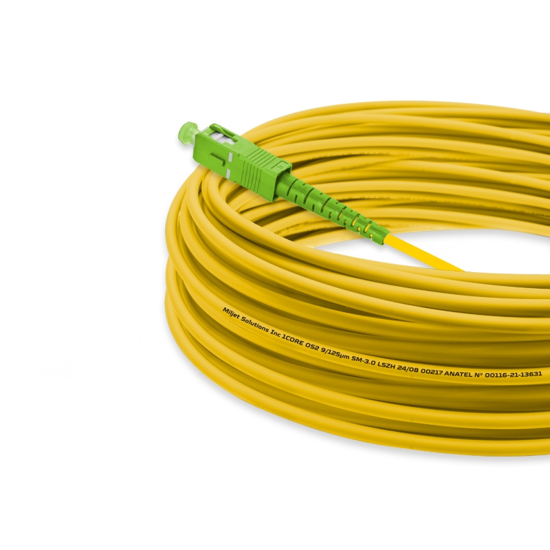 Cordão Óptico 25m, SC/APC-SC/APC SM BLI G657-A1 9/125, OS2 Simplex 3.0mm LSZH Amarelo Fibra Monomodo Miljet