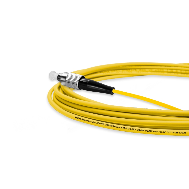 Cordão Óptico 5m, FC/UPC-FC/UPC, SM BLI G657-A1 9/125, OS2 Simplex 3.0mm LSZH Amarelo, Fibra Monomodo Miljet