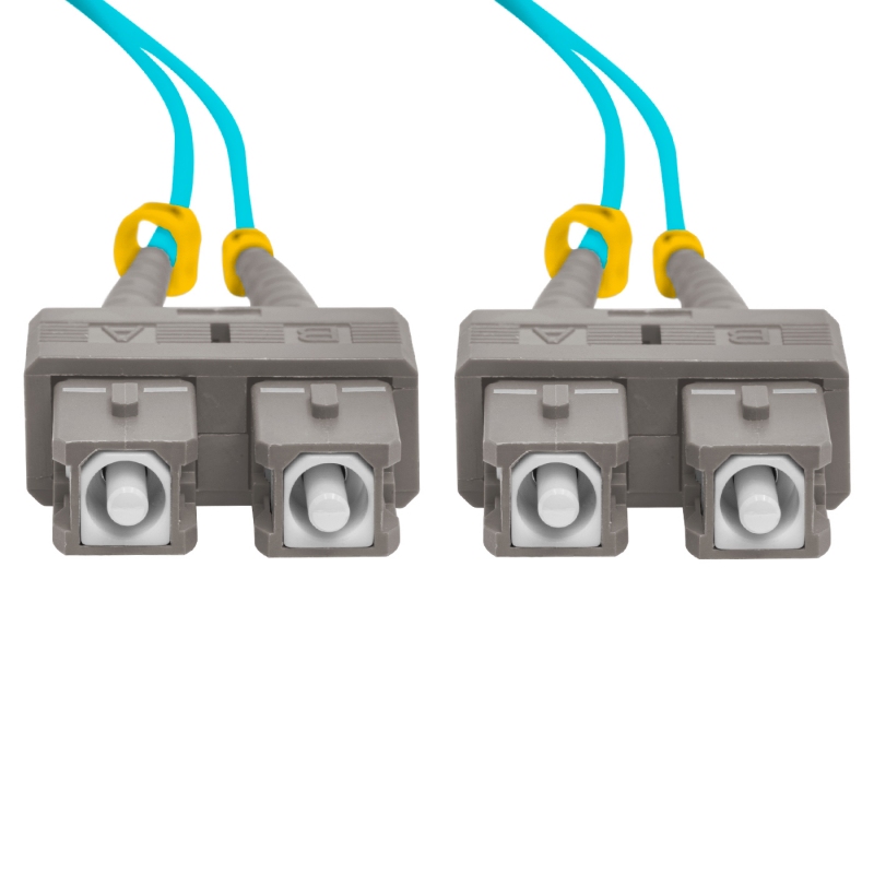 Cordão Óptico 10m, SC/UPC-SC/UPC MM G651.1 50/125, OM3 Duplex 2.0mm LSZH Aqua, Fibra Multimodo Miljet