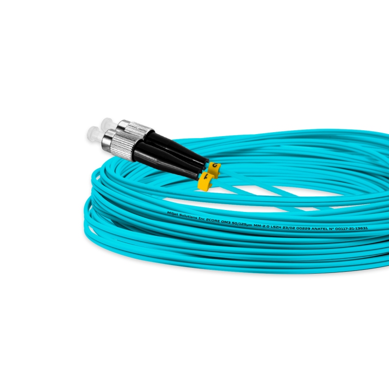 Cordão Óptico 10m, FC/PC-SC/UPC, MM G651.1 50/125, OM3 Duplex 2.0mm LSZH Aqua, Fibra Multimodo Miljet