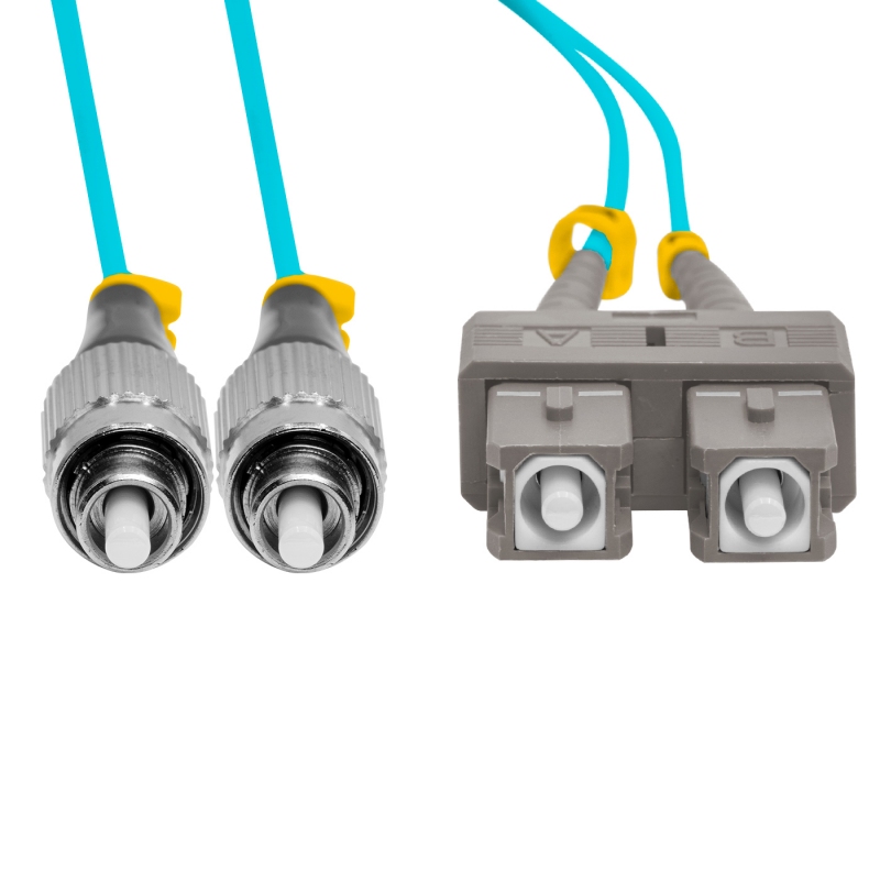 Cordão Óptico 10m, FC/PC-SC/UPC, MM G651.1 50/125, OM3 Duplex 2.0mm LSZH Aqua, Fibra Multimodo Miljet