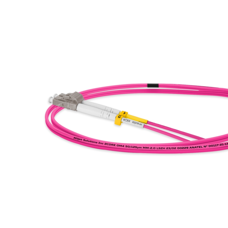 Cordão Óptico 1m, LC/UPC-LC/UPC, MM G651.1 50/125, OM4 Duplex 2.0mm LSZH Magenta, Fibra Multimodo Miljet