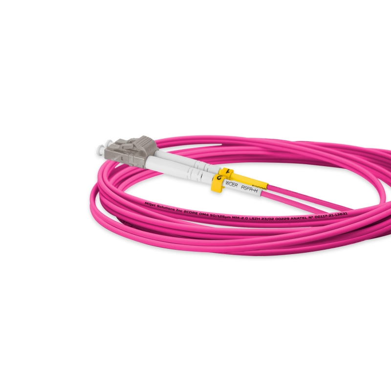 Cordão Óptico 3m, LC/UPC-LC/UPC, MM G651.1 50/125, OM4 Duplex 2.0mm LSZH Magenta, Fibra Multimodo Miljet