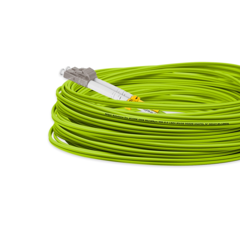 Cordão Óptico 15m, LC/UPC-LC/UPC, MM G651.1 50/125, OM5 Duplex 2.0mm LSZH Verde, Fibra Multimodo Miljet
