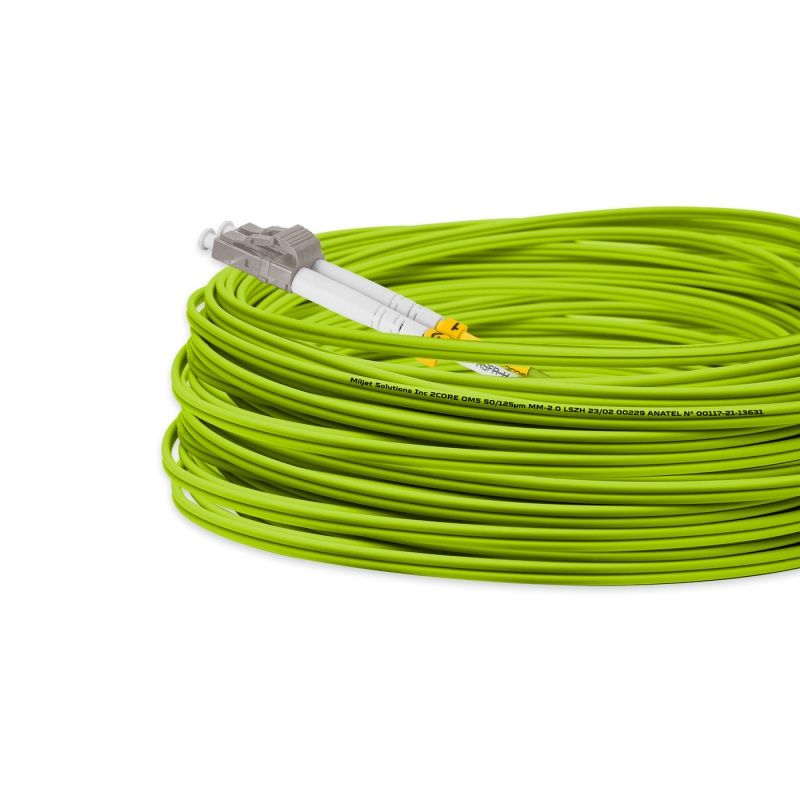 Cordão Óptico 20m, LC/UPC-LC/UPC, MM G651.1 50/125, OM5 Duplex 2.0mm LSZH Verde, Fibra Multimodo Miljet