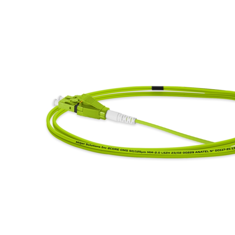 Cordão Óptico 1.5m, LC/UPC-LC/UPC Uniboot Duplex MM OM5 G651.1 50/125 BIF 2.0mm LSZH Verde Fibra Multimodo Miljet