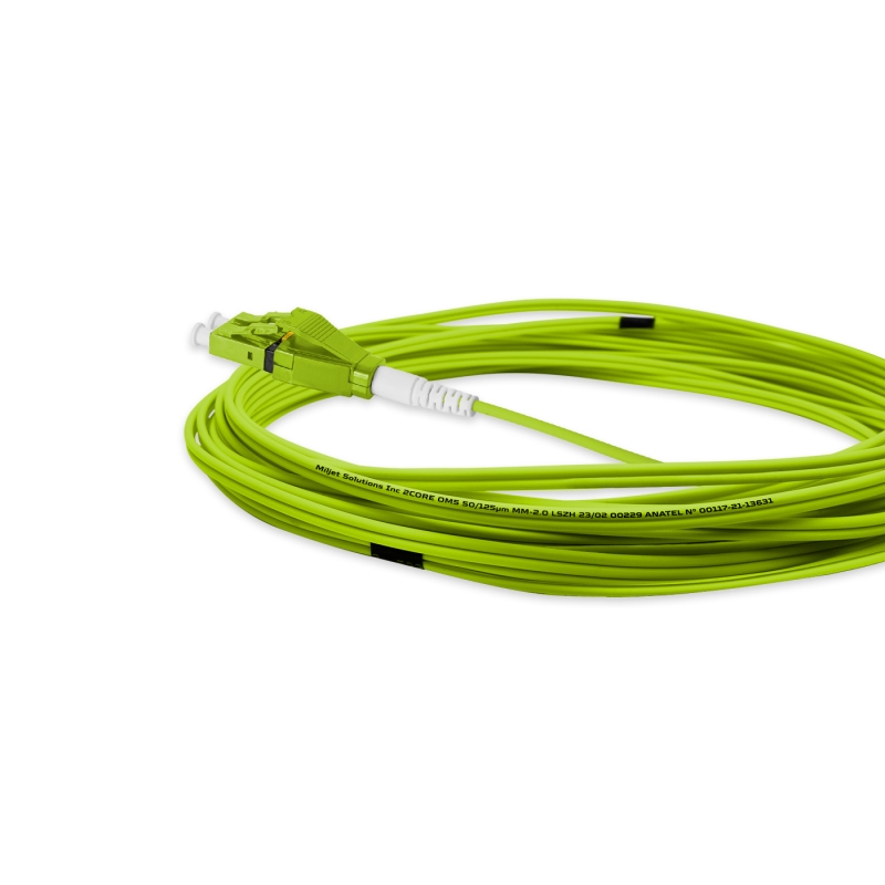 Cordão Óptico 5m, LC/UPC-LC/UPC Uniboot Duplex MM OM5 G651.1 50/125 BIF 2.0mm LSZH Verde Fibra Multimodo Miljet