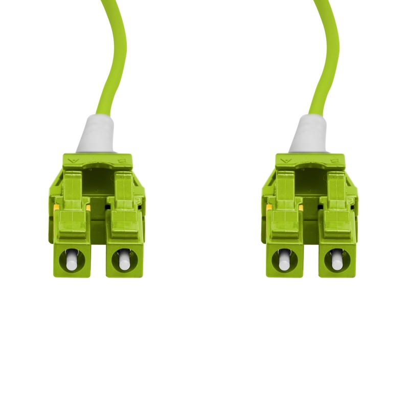 Cordão Óptico 5m, LC/UPC-LC/UPC Uniboot Duplex MM OM5 G651.1 50/125 BIF 2.0mm LSZH Verde Fibra Multimodo Miljet