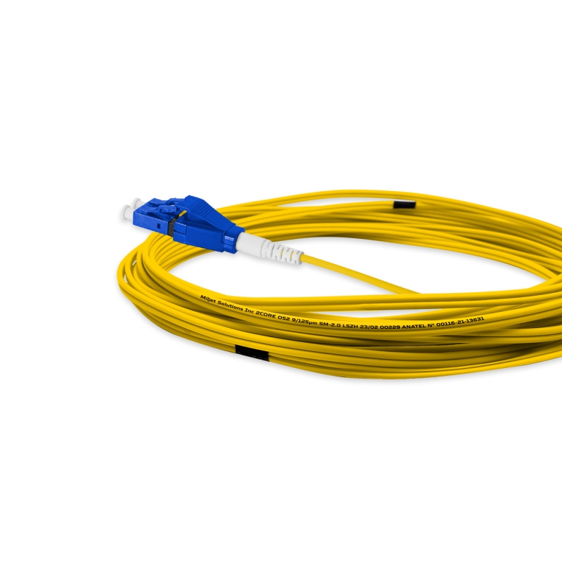 Cordão Óptico 5m, LC/UPC-LC/UPC Uniboot Duplex SM OS2 BLI G657-A1 9/125 BIF 2.0mm LSZH Amarelo,Fibra Monomodo Miljet