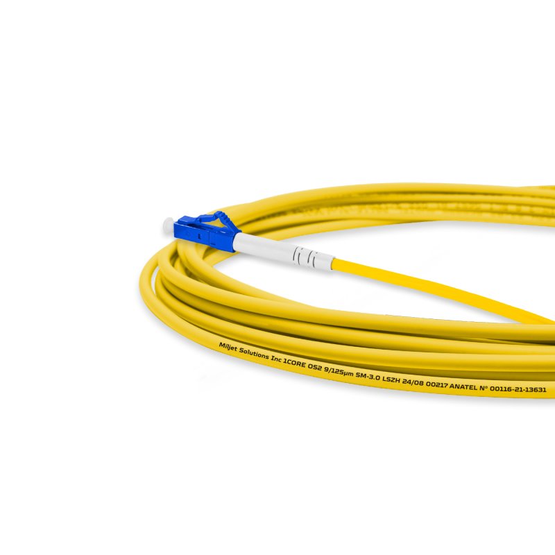 Cordão Óptico 3m, LC/UPC-SC/APC SM BLI G657-A1 9/125, OS2 Simplex 3.0mm LSZH Amarelo, Fibra Monomodo Miljet