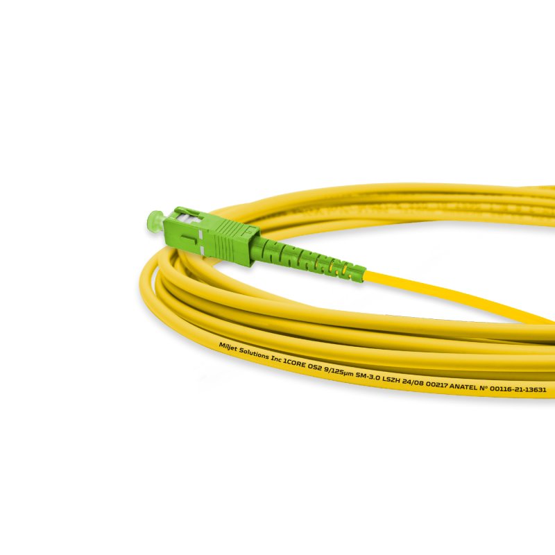Cordão Óptico 3m, LC/UPC-SC/APC SM BLI G657-A1 9/125, OS2 Simplex 3.0mm LSZH Amarelo, Fibra Monomodo Miljet