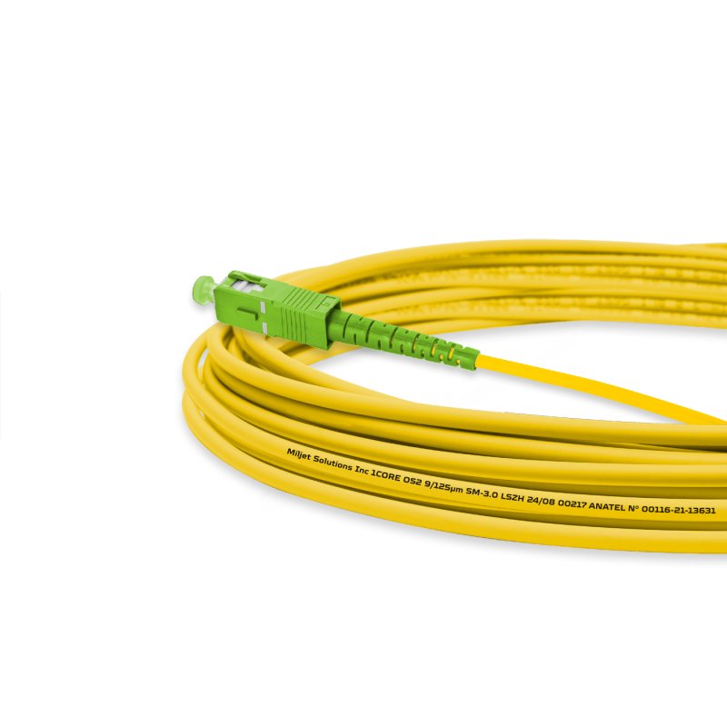 Cordão Óptico 7m, SC/UPC-SC/APC, SM BLI G657-A1 9/125, OS2 Simplex 3.0mm LSZH Amarelo, Fibra Monomodo Miljet