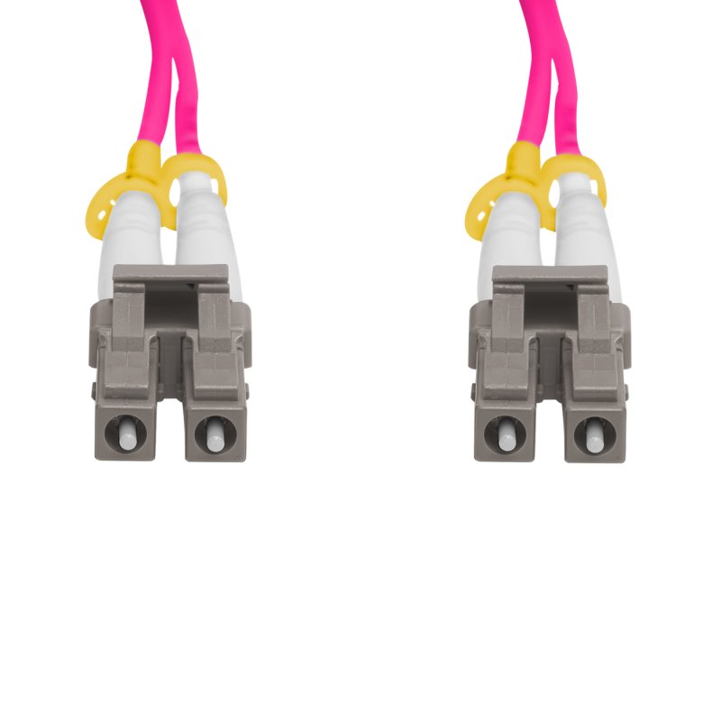 Cordão Óptico 50m, LC/UPC-LC/UPC MM 50/125, OM4 G651.1 Duplex 2.0mm LSZH Magenta, Fibra Multimodo Miljet
