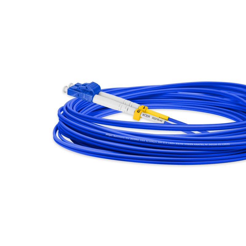 Cordão Óptico 7m, LC/UPC-SC/UPC, SM BLI G657-A1 9/125, OS2 Duplex 2.0mm LSZH ABNT Azul, Fibra Monomodo Miljet