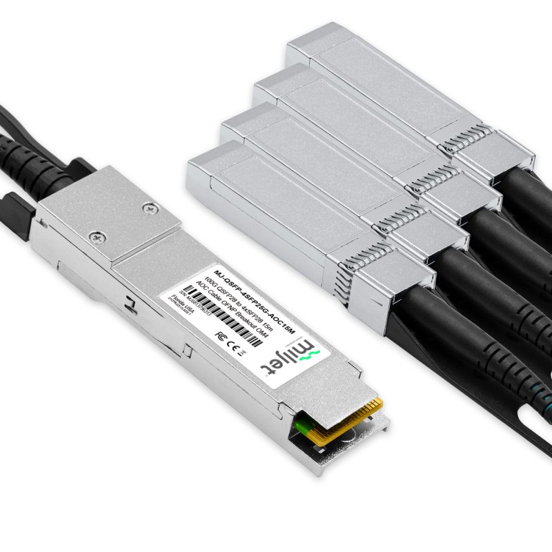 Cabo 100G QSFP28 para 4x25G SFP28 15m, AOC Active Optical Cable, Breakout OM4 OFNP Miljet