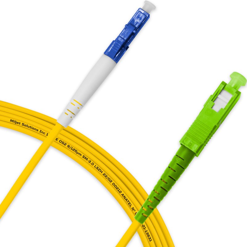 Cordão Óptico 5m, LC/UPC-SC/APC, SM BLI G657-A1 9/125, OS2 Simplex 3.0mm LSZH Amarelo, Fibra Monomodo Miljet