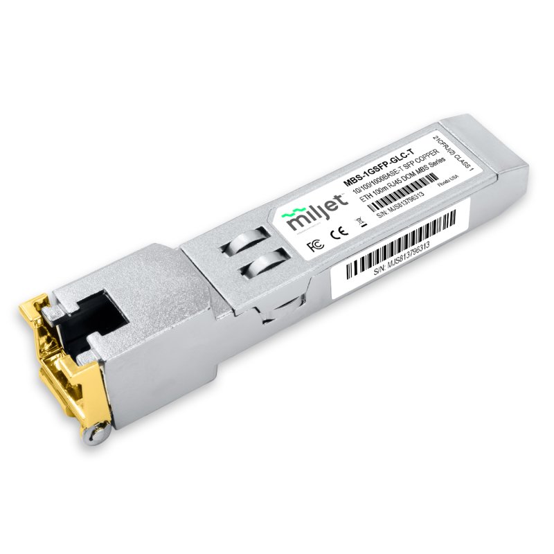 10/100/1000BASE-T SFP, COPPER ETH 100M RJ45 DDM, MBS Series transceptor óptico Miljet.