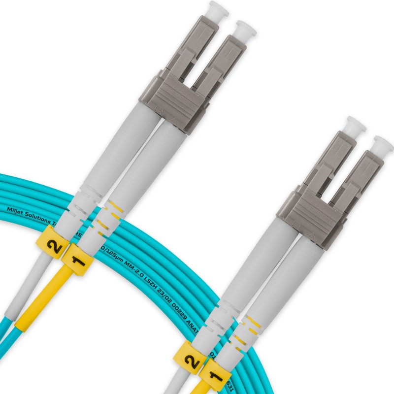 Cordão Óptico 7m, LC/UPC-LC/UPC, MM G651.1 50/125, OM3 Duplex 2.0mm LSZH Aqua, Fibra Multimodo Miljet