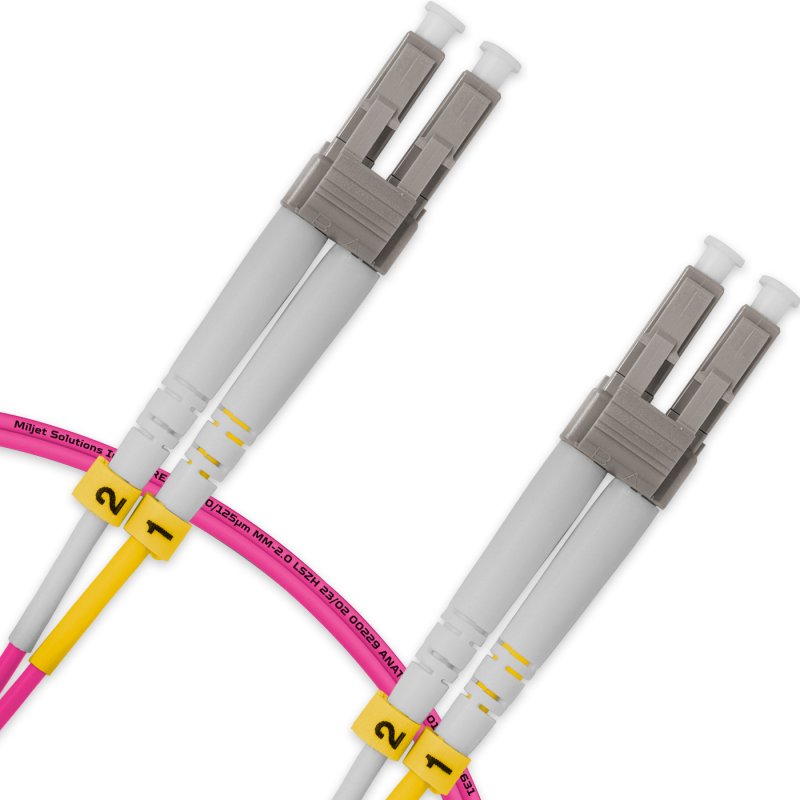 Cordão Óptico 1m, LC/UPC-LC/UPC, MM G651.1 50/125, OM4 Duplex 2.0mm LSZH Magenta, Fibra Multimodo Miljet
