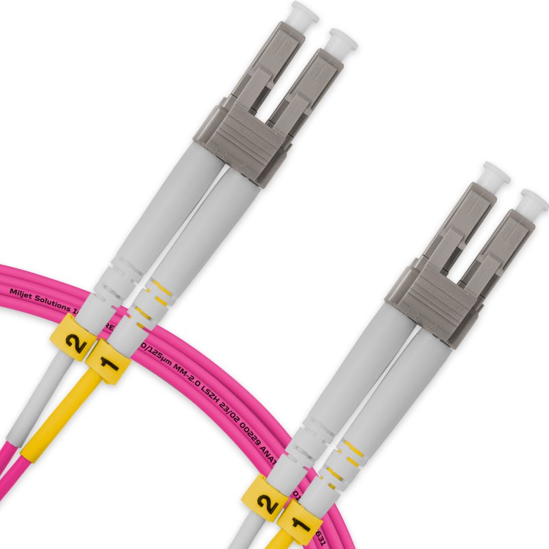 Cordão Óptico 3m, LC/UPC-LC/UPC, MM G651.1 50/125, OM4 Duplex 2.0mm LSZH Magenta, Fibra Multimodo Miljet