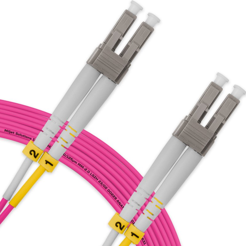Cordão Óptico 15m, LC/UPC-LC/UPC, MM G651.1 50/125, OM4 Duplex 2.0mm LSZH Magenta, Fibra Multimodo Miljet