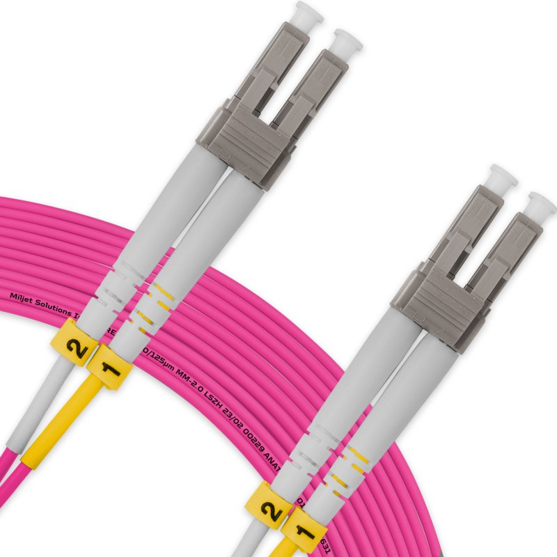 Cordão Óptico 40m, LC/UPC-LC/UPC, MM G651.1 50/125, OM4 Duplex 2.0mm LSZH Magenta, Fibra Multimodo Miljet