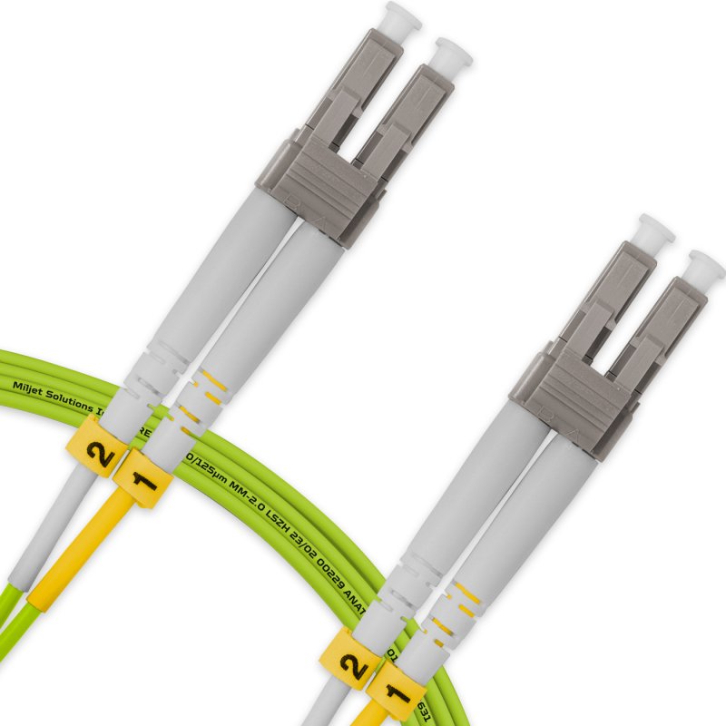 Cordão Óptico 3m, LC/UPC-LC/UPC, MM G651.1 50/125, OM5 Duplex 2.0mm LSZH Verde, Fibra Multimodo Miljet