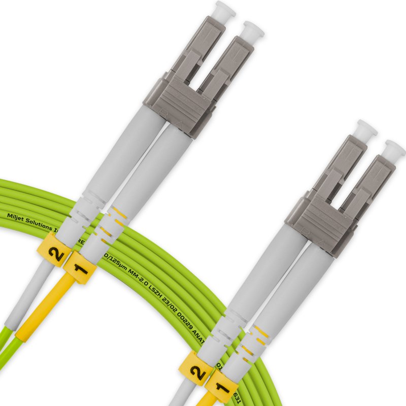 Cordão Óptico 7m, LC/UPC-LC/UPC, MM G651.1 50/125, OM5 Duplex 2.0mm LSZH Verde, Fibra Multimodo Miljet