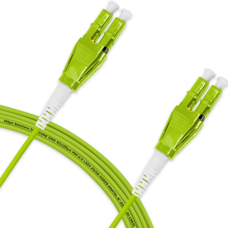 Cordão Óptico 5m, LC/UPC-LC/UPC Uniboot Duplex MM OM5 G651.1 50/125 BIF 2.0mm LSZH Verde Fibra Multimodo Miljet