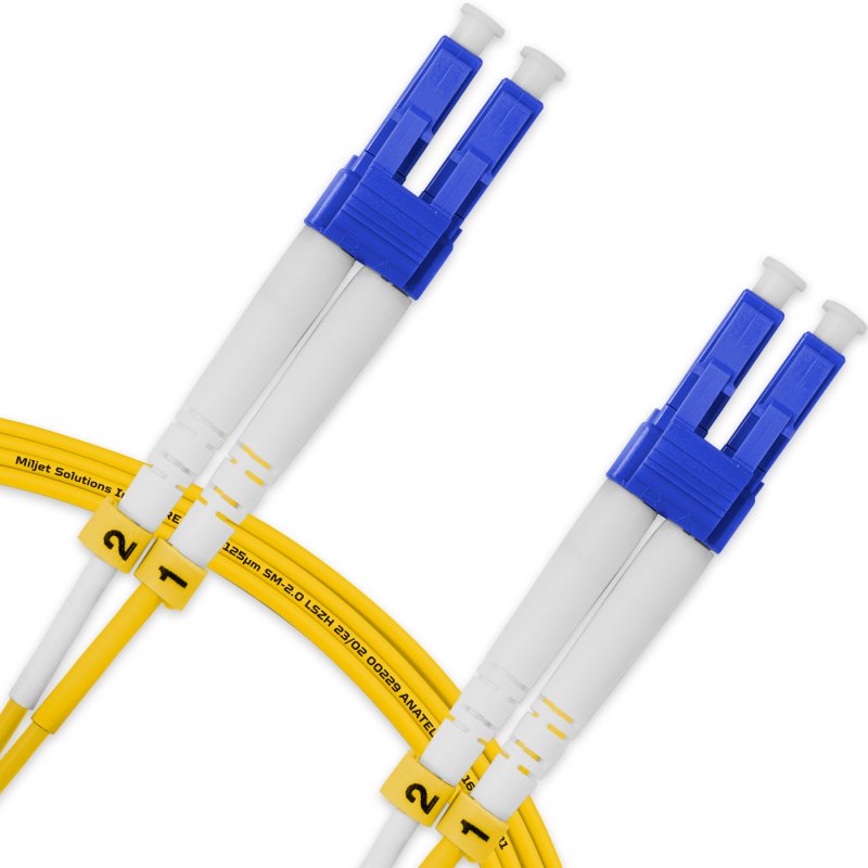 Cordão Óptico 3m, LC/UPC-LC/UPC, SM BLI G657-A1 9/125, OS2 Duplex 2.0mm LSZH Amarelo, Fibra Monomodo Miljet