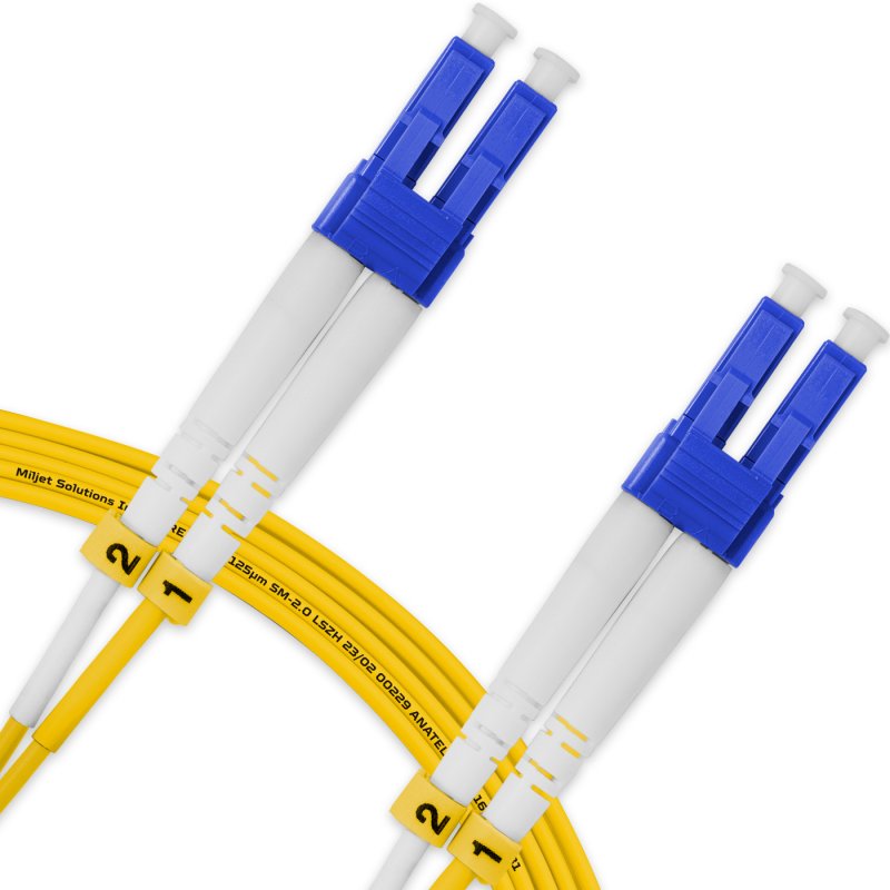 Cordão Óptico 5m, LC/UPC-LC/UPC, SM BLI G657-A1 9/125, OS2 Duplex 2.0mm LSZH Amarelo, Fibra Monomodo Miljet