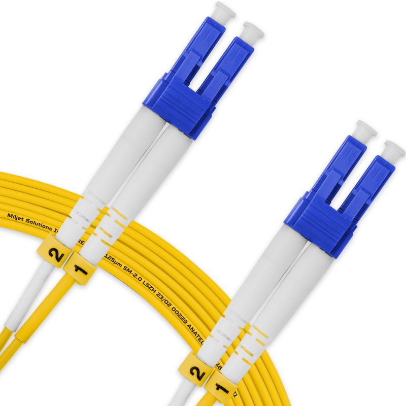 Cordão Óptico 10m, LC/UPC-LC/UPC, SM BLI G657-A1 9/125, OS2 Duplex 2.0mm LSZH Amarelo, Fibra Monomodo Miljet