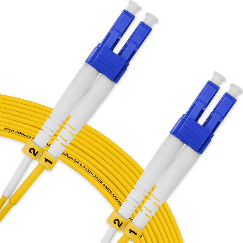 Cordão Óptico 20m, LC/UPC-LC/UPC, SM BLI G657-A1 9/125, OS2 Duplex 2.0mm LSZH Amarelo, Fibra Monomodo Miljet