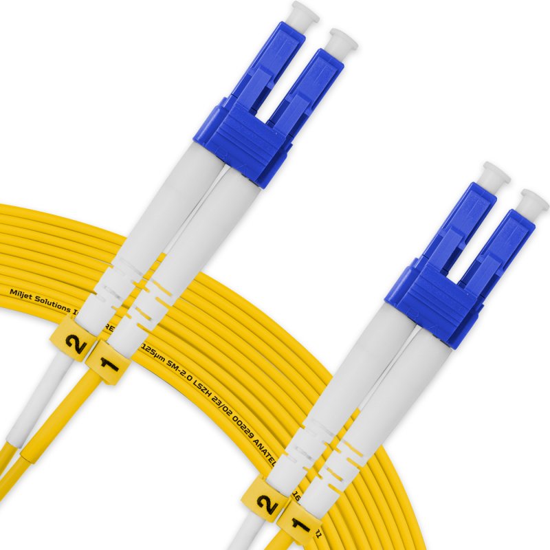 Cordão Óptico 25m, LC/UPC-LC/UPC SM BLI G657-A1 9/125, OS2 Duplex 2.0mm LSZH Amarelo, Fibra Monomodo Miljet
