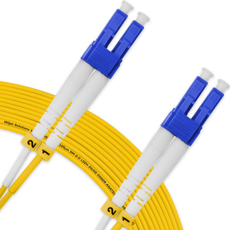 Cordão Óptico 30m, LC/UPC-LC/UPC SM BLI G657-A1 9/125, OS2 Duplex 2.0mm LSZH Amarelo, Fibra Monomodo Miljet