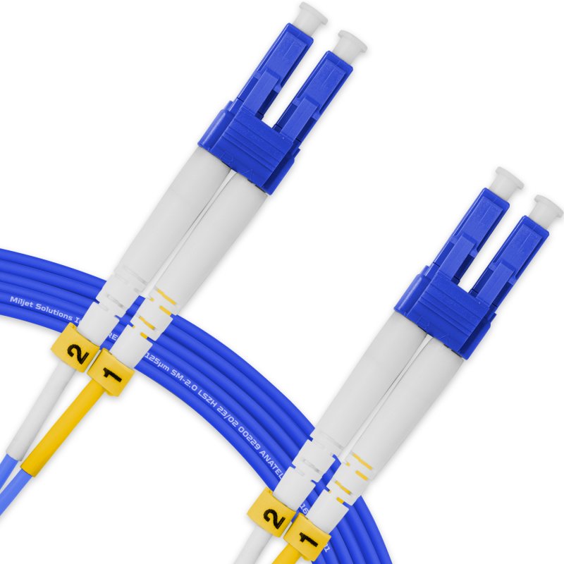 Cordão Óptico 7m, LC/UPC-LC/UPC, SM BLI G657-A1 9/125, OS2 Duplex 2.0mm LSZH ABNT Azul, Fibra Monomodo Miljet