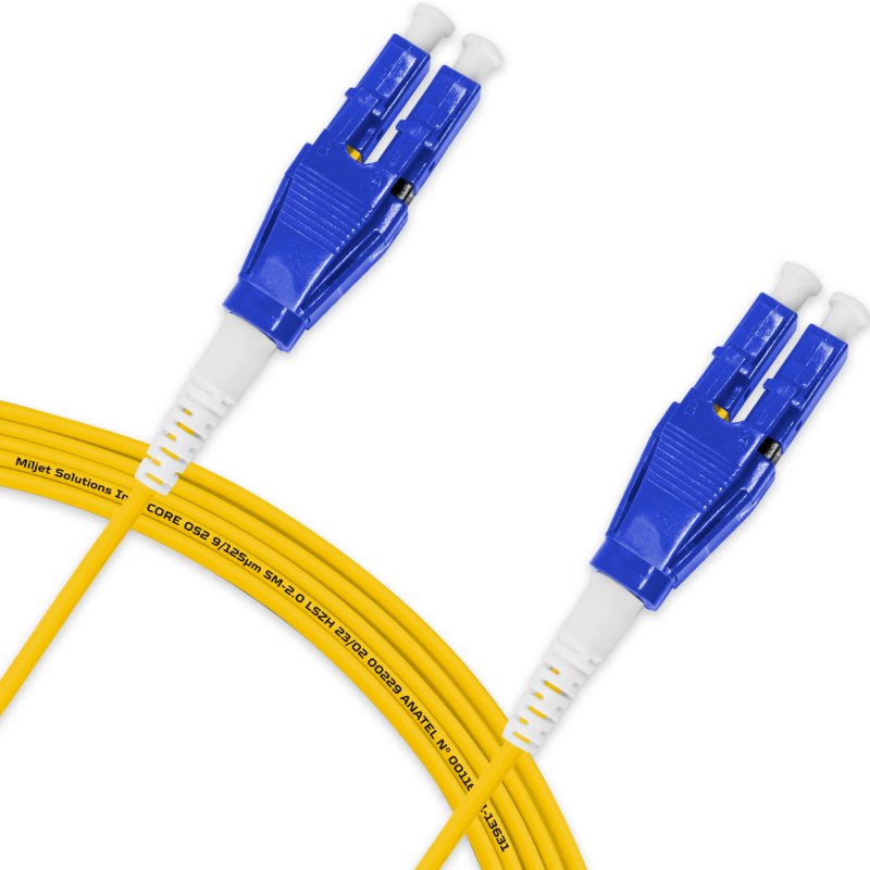 Cordão Óptico 5m, LC/UPC-LC/UPC Uniboot Duplex SM OS2 BLI G657-A1 9/125 BIF 2.0mm LSZH Amarelo,Fibra Monomodo Miljet